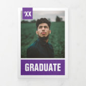 Purple Modern Textured Photo Graduation Tri-Fold Invitation (Cover)