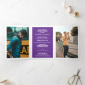 Purple Modern Textured Photo Graduation Tri-Fold Invitation (Inside)