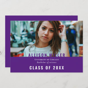 Purple Modern Typography Photo Graduation Party Invitation