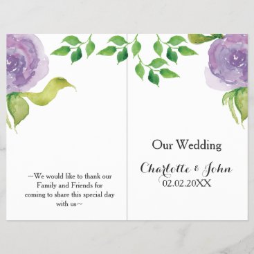 Purple Modern watercolor floral wedding program