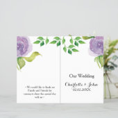 Purple Modern watercolor floral wedding program (Standing Front)