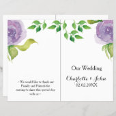 Purple Modern watercolor floral wedding program (Front/Back)