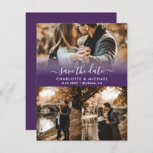 Purple Modern Wedding Photo Save The Date Cards