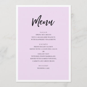 Purple modern wedding. Simple lavender minimalist Menu