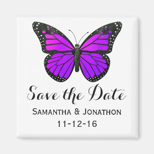 Purple Monarch Butterfly Wedding Save the Date Magnet