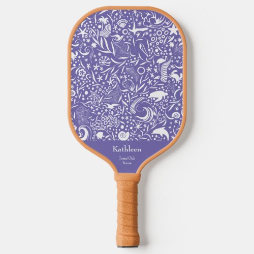 Purple Monogram Add Your Name  Ocean Pattern Pickleball Paddle