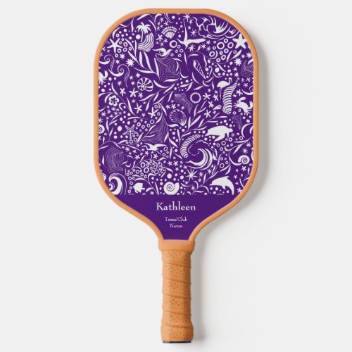 Purple Monogram Add Your Name  Ocean Pattern Pickleball Paddle