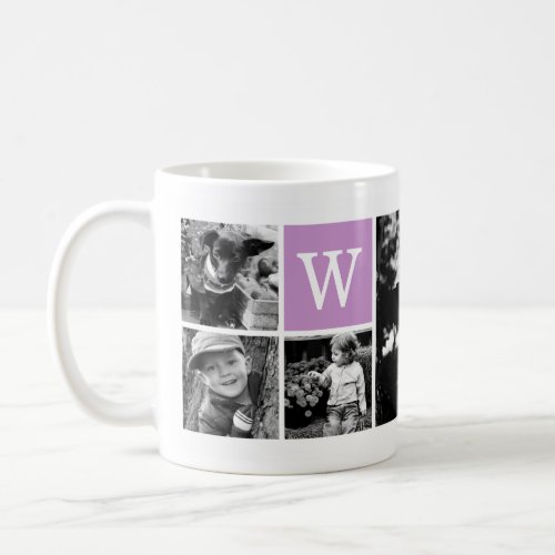 Purple Monogram and 5_Photo Collage Coffee Mug
