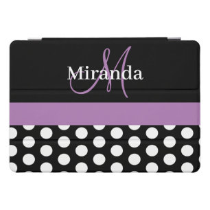 Purple Monogram Black White Polka Dot iPad Pro Cover