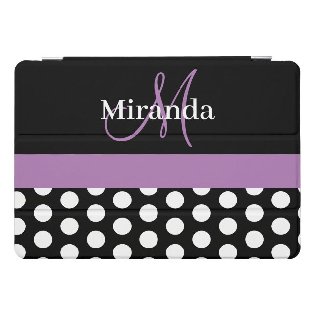 Purple Monogram Black White Polka Dot iPad Pro Cover (Horizontal)