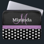 Purple Monogram Black White Polka Dot Laptop Sleeve<br><div class="desc">Chic and trendy with black, lavender purple and white. Always in style with polka dots. Perfect gift or make it for yourself . Customize to suite you. Use your family name or your first name or use your own text. Let me know if you need any help making this more...</div>