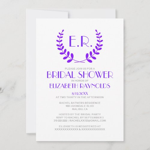 Purple Monogram Bridal Shower Invitations