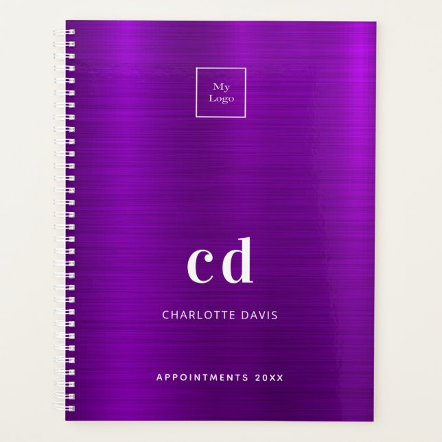 Purple monogram business logo planner (Front)