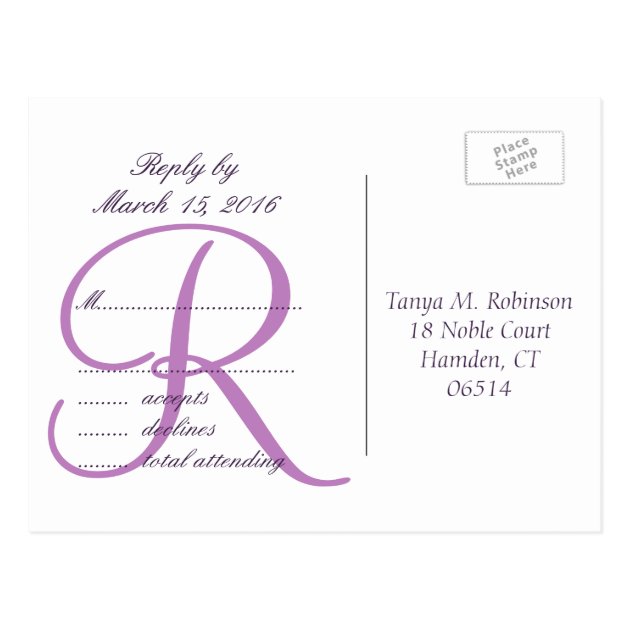 Purple Monogram | Elegant Wedding RSVP Postcard