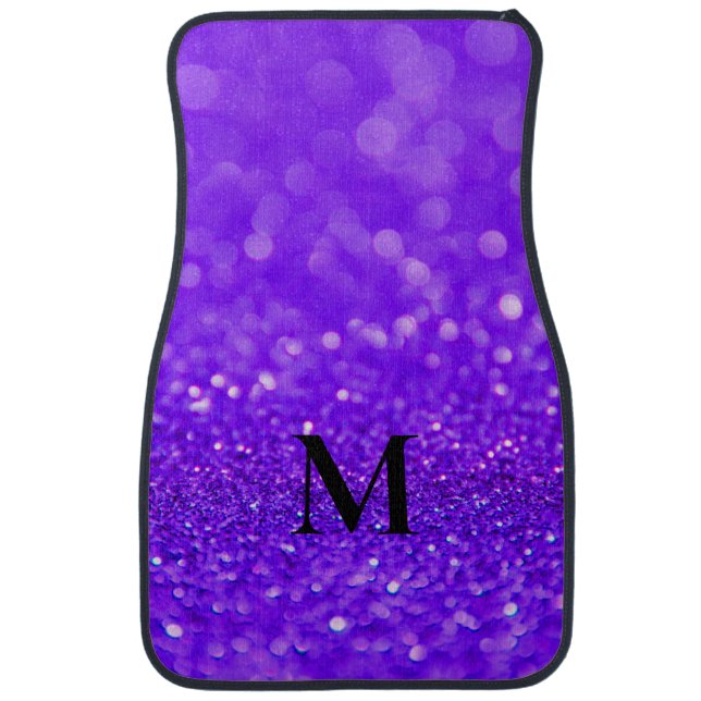 Purple Monogram Faux Glitter Set of Car Mats (Front)