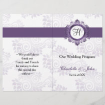 purple monogram folded Wedding program
