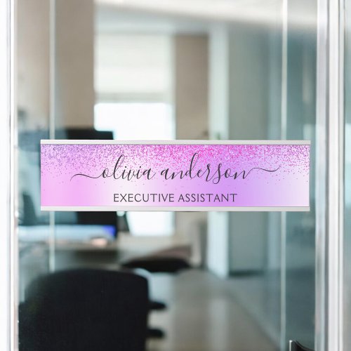 Purple Monogram Glitter Sparkle Girly Script Door Sign