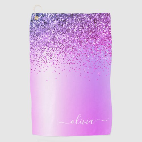 Purple Monogram Glitter Sparkle Girly Script Golf Towel