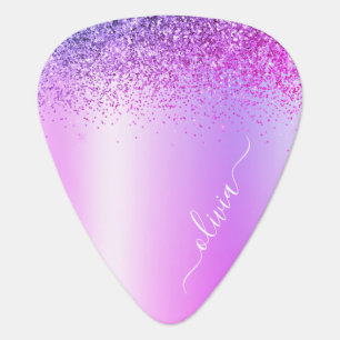 Purple Monogram Glitter Sparkle Girly Script Guitar Pick