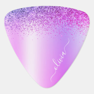 Purple Monogram Glitter Sparkle Girly Script Guitar Pick