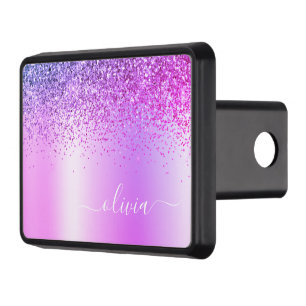 Purple Monogram Glitter Sparkle Girly Script Hitch Cover