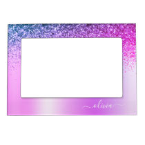 Purple Monogram Glitter Sparkle Girly Script Magnetic Frame