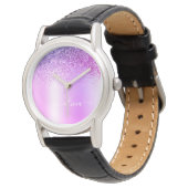 Purple Monogram Glitter Sparkle Girly Script Watch (Angled)