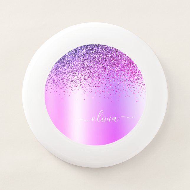 Purple Monogram Glitter Sparkle Girly Script Wham-O Frisbee (Front)