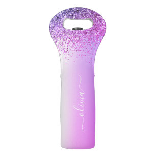 Purple Monogram Glitter Sparkle Girly Script Wine Bag