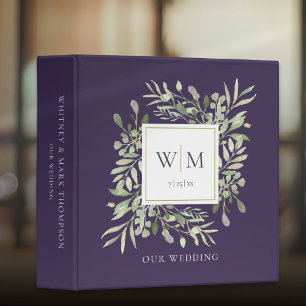 Purple Monogram Greenery Wedding Photo Album 3 Ring Binder