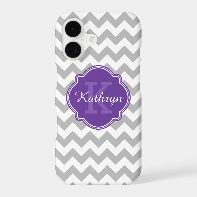 Purple Monogram Grey Chevron Pattern Iphone Case (Back)