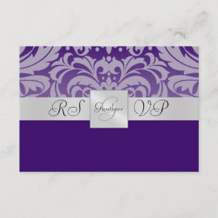 Purple Monogram Half Damask RSVP Reply Invitation