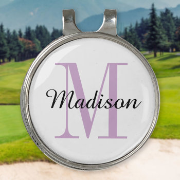 Purple Monogram Initial And Name Personalized Golf Hat Clip by jenniferstuartdesign at Zazzle
