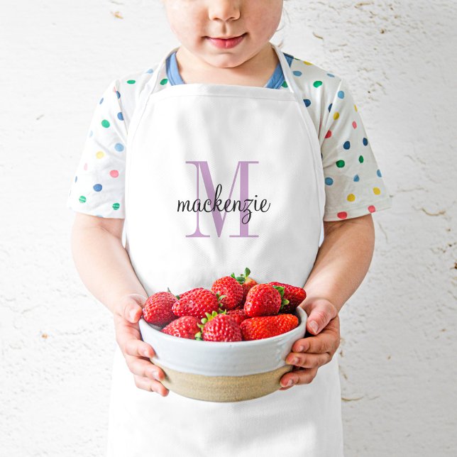 Purple Monogram Initial and Name Personalized Kids' Apron (Creator Uploaded)