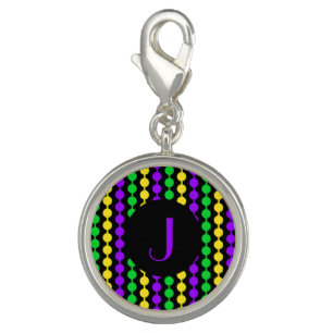 Purple Monogram Mardi Gras Green Yellow Beads Charm