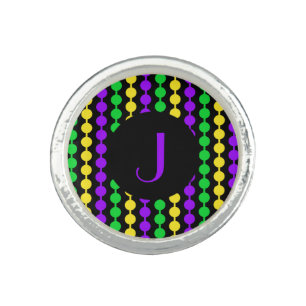 Purple Monogram Mardi Gras Green Yellow Beads Ring
