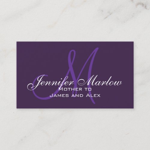 Purple Monogram Mommy Calling Card Business Card Template