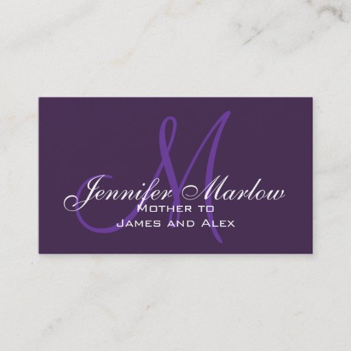 Customizable Purple Monogram Mommy Calling Card Business Card Template