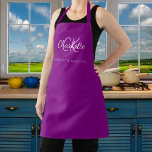 Purple monogram name business  apron<br><div class="desc">Purple colored background. Personalize and add your first name,  monogram initials and full name.  Use your back space key to delete if you want the apron without your full name.</div>