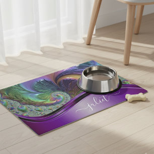 Purple Monogram Name Dog Cat Pet Food Mat