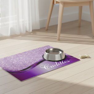 Purple Monogram Name Dog Cat Pet Food Mat