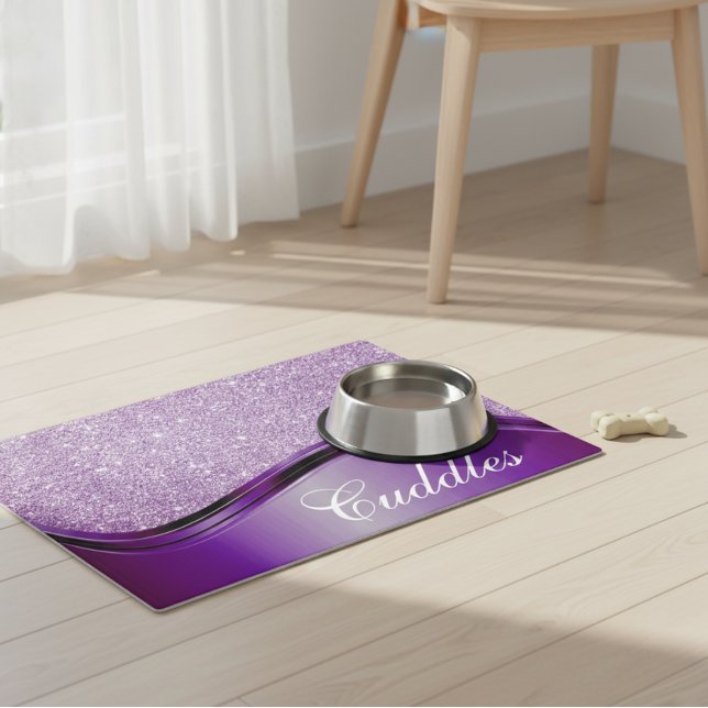 Purple Monogram Name Dog Cat Pet Food Mat (Creator Uploaded)