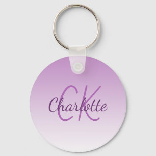 Purple monogram name minimalist keychain
