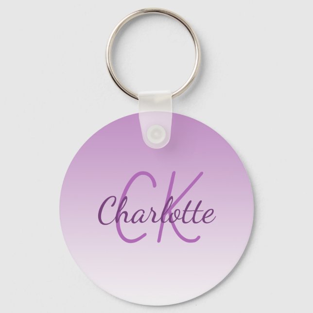 Purple  monogram name minimalist keychain (Front)