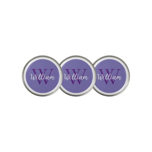 Purple Monogram Name Personalized Golf Ball Marker (3 Up)
