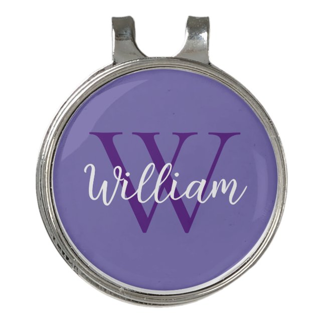 Purple Monogram Name Personalized Golf Hat Clip (Front)