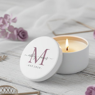 Purple Monogram Names Established Year Wedding Mini Candle Favors