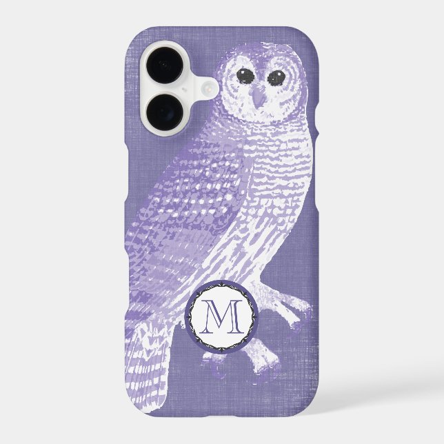 Purple Monogram Owl Purple Lavender Case-Mate iPhone Case (Back)