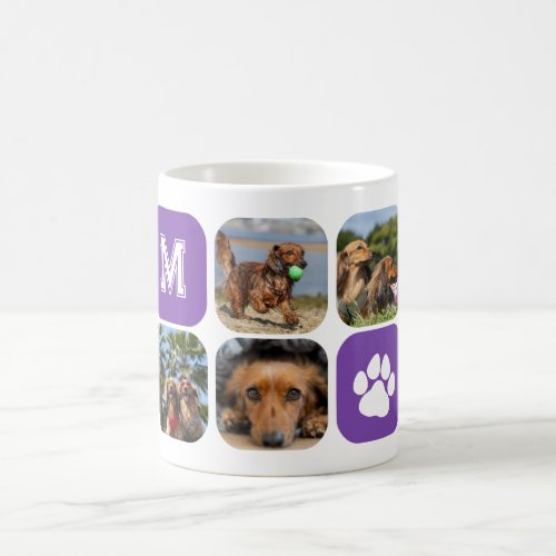 Purple Monogram Paw Print 8 Pet Photos Coffee Mug