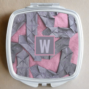 Purple monogram personalized abstract geometric compact mirror